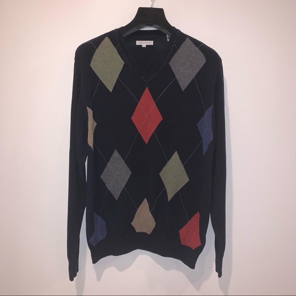 alex cannon mens v-neck 100% Cotton sweater lg